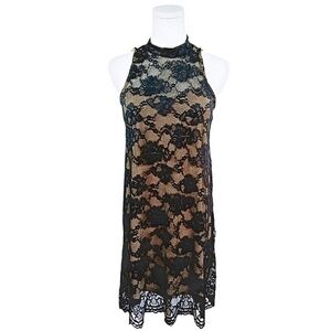 Love, Fire Black and Nude Lace Mini Dress S
